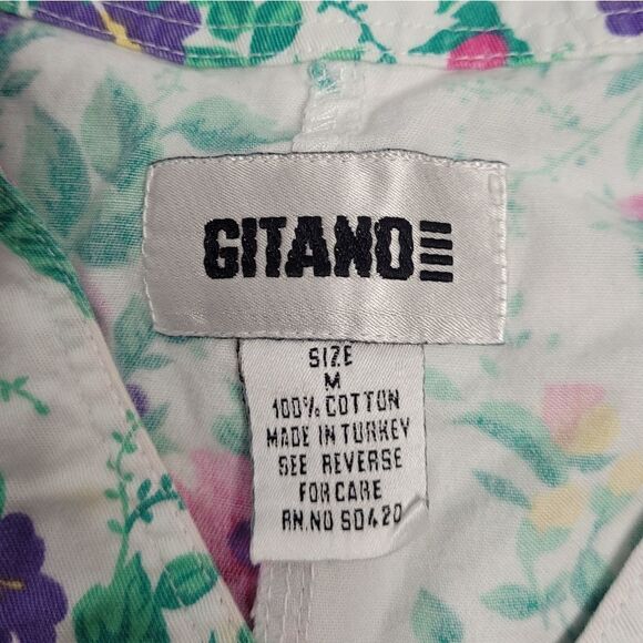 VINTAGE 90s top Gitano floral denim white button up‎ boxy shirt M - Picture 5 of 9